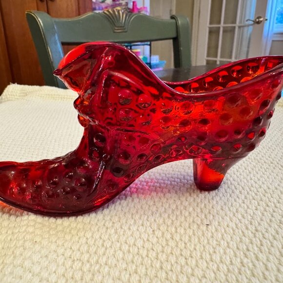 Vintage Fenton Ruby Red Hobnail Cat's Head Glass Slipper - Picture 2 of 7
